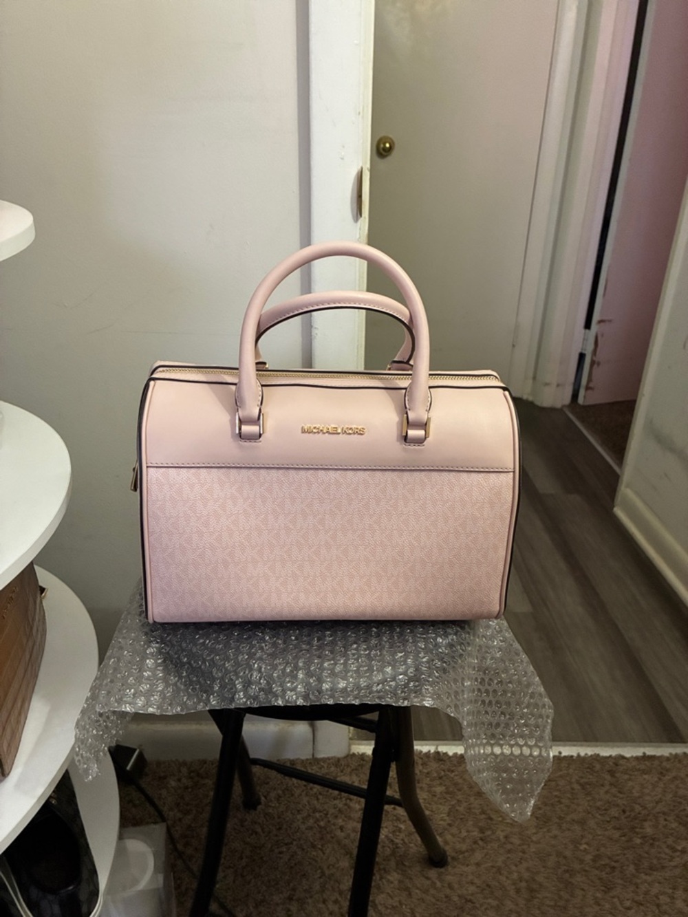 Michael Kors Blush Pink Satchel with Signature Monogram